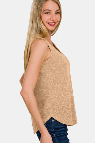 Zenana V-Neck Curved Hem Tank Trendsi