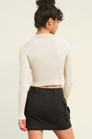 HYFVE Ribbed Double Zip Cropped Cardigan Trendsi