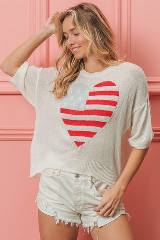 BiBi Striped Heart Contrast Knit Top Trendsi