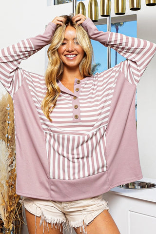 BiBi Striped Thumbhole Long Sleeve Top Trendsi