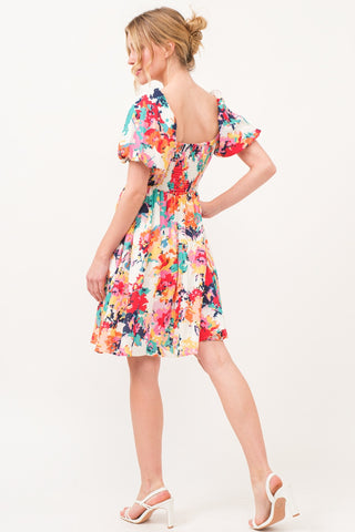 And The Why Square Neck Puff Sleeve Floral Dress Trendsi