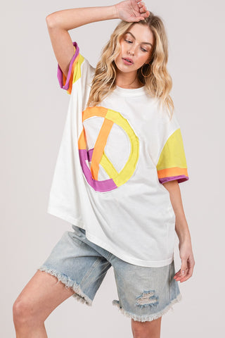 SAGE + FIG Color Block Peace Applique T-Shirt Trendsi