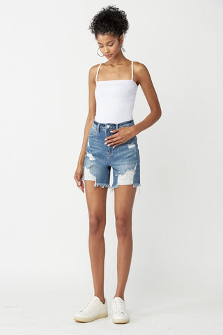 RISEN High Waisted Distressed Denim Shorts Trendsi