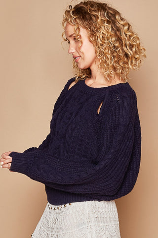 POL Cable Knit Cutout Long Sleeve Sweater Trendsi