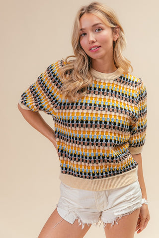 BiBi Multi Color Half Sleeve Sweater Trendsi