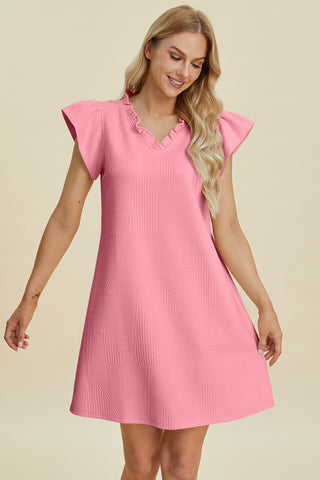 Double Take Full Size Ruffled V-Neck Cap Sleeve Dress Trendsi