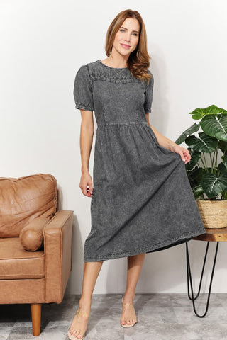 And The Why  Full Size Washed Chambray Midi Dress Trendsi