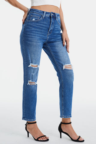 BAYEAS Full Size Distressed High Waist Mom Jeans Trendsi