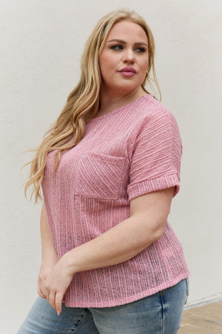 e.Luna Full Size Chunky Knit Short Sleeve Top in Mauve Trendsi