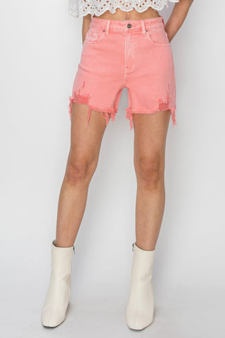 RISEN High Rise Distressed Denim Shorts Trendsi