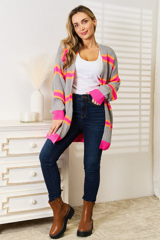 Woven Right Ribbed Long Sleeve Cardigan Trendsi