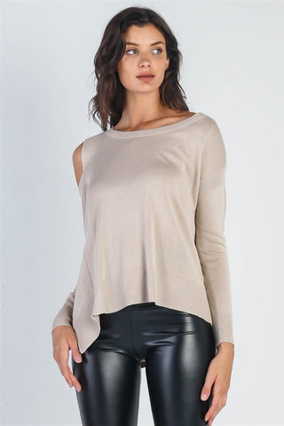 UNIQ Cold Shoulder Long Sleeve Knit Top Trendsi