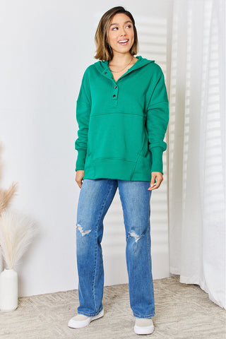 Zenana Half Snap Long Sleeve Hoodie Trendsi