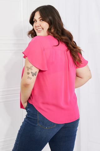 Sew In Love Just For You Full Size Short Ruffled Sleeve Length Top in Hot Pink Trendsi