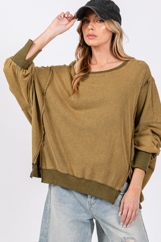 SAGE + FIG Mineral Wash Side Slit Oversized Sweatshirt Trendsi