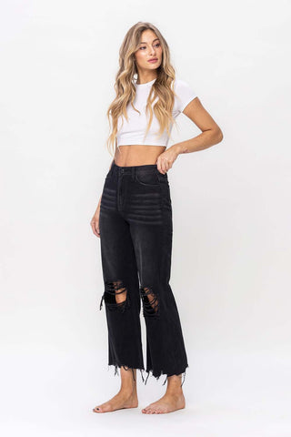 Vervet by Flying Monkey Vintage Ultra High Waist Distressed Crop Flare Jeans Trendsi