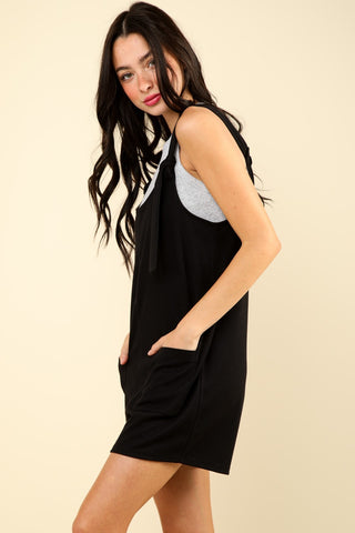 VERY J Tie Shoulder Front Pocket Romper Trendsi