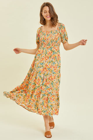 HEYSON Full Size Floral Smocked Tiered Midi Dress Trendsi