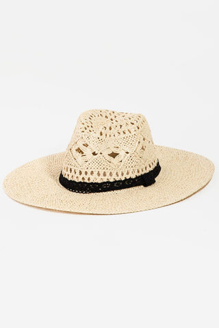 Fame Openwork Lace Detail Wide Brim Hat Trendsi