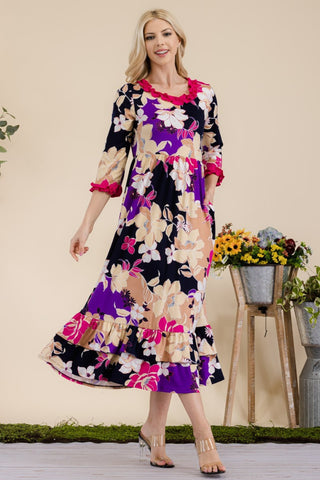 Celeste Full Size Floral Ruffled Midi Dress Trendsi