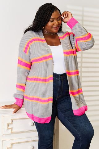 Woven Right Ribbed Long Sleeve Cardigan Trendsi