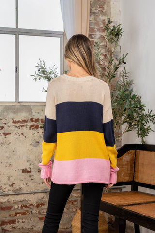 Sew In Love Full Size Color Block Exposed Seam Sweater Trendsi