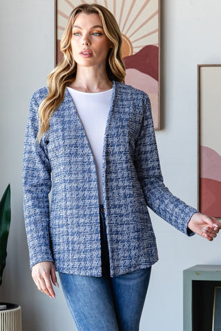 Heimish Full Size Houndstooth Tweed Open Front Blazer Trendsi