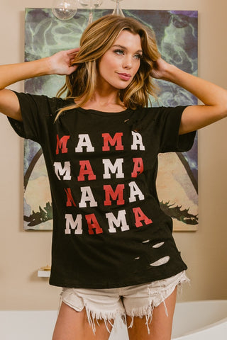 BiBi MAMA Graphic Distressed Short Sleeve T-Shirt Trendsi