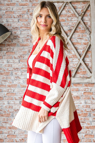 First Love Textured Striped Button Down Cardigan Trendsi