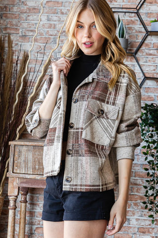 Reborn J Plaid Button Up Long Sleeve Shacket Trendsi