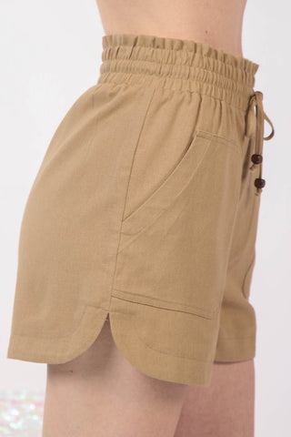 VERY J Drawstring Elastic Waist Linen Shorts Trendsi