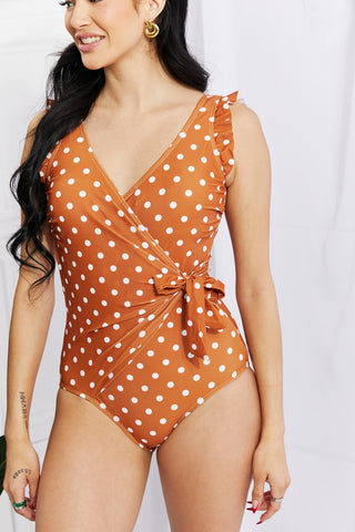 Marina West Swim Full Size Float On Ruffle Faux Wrap One-Piece in Terracotta Trendsi