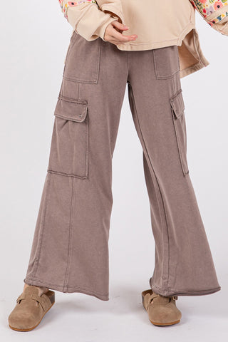 SAGE + FIG Knit Terry Mineral Wash Wide Leg Pants Trendsi