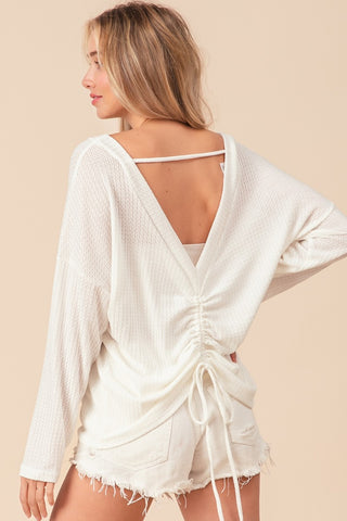 BiBi Waffled Backless Drawstring T-Shirt Trendsi