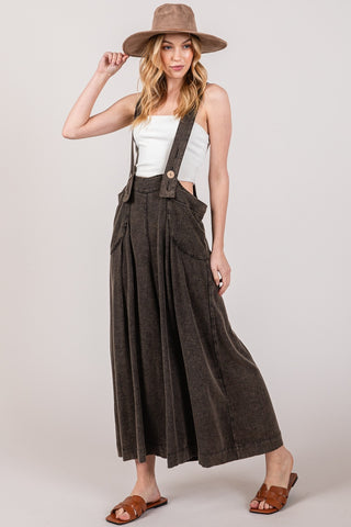 SAGE + FIG Full Size Wide Strap Wide Leg Overalls Trendsi