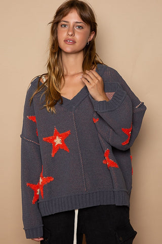 POL Long Sleeve Star Patch Sweater Trendsi