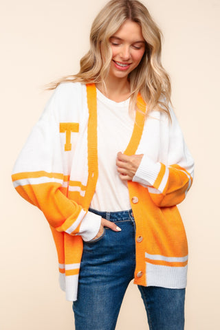 Haptics V Neck Button Down Letter Patch Cardigan Trendsi