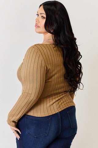 Basic Bae Full Size Ribbed Long Sleeve T-Shirt Trendsi