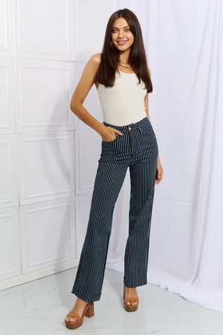 Judy Blue Cassidy Full Size High Waisted Tummy Control Striped Straight Jeans Trendsi