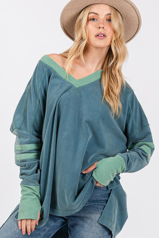 SAGE + FIG Mineral Wash Side Slit Contrast Top Trendsi