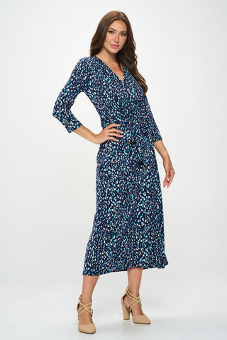 RENEE C Printed Tie Front Surplice Midi Dress Trendsi