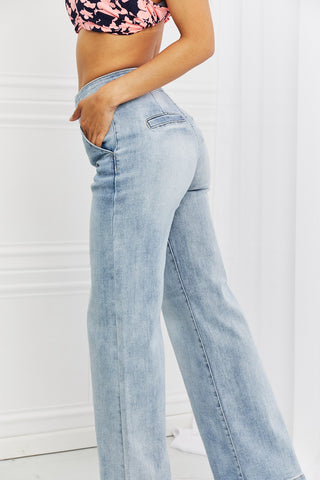 RISEN Full Size Luisa Wide Flare Jeans Trendsi