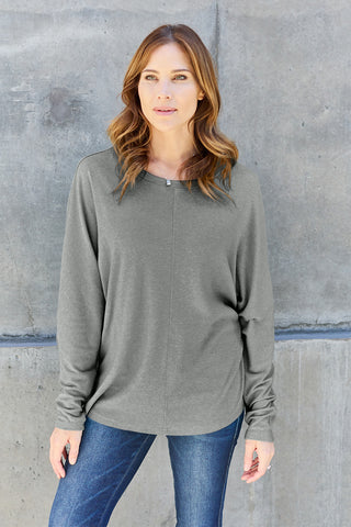 Double Take Full Size Round Neck Long Sleeve T-Shirt Trendsi