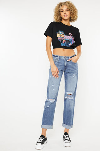 Kancan Mid Rise Distressed Straight Jeans Trendsi