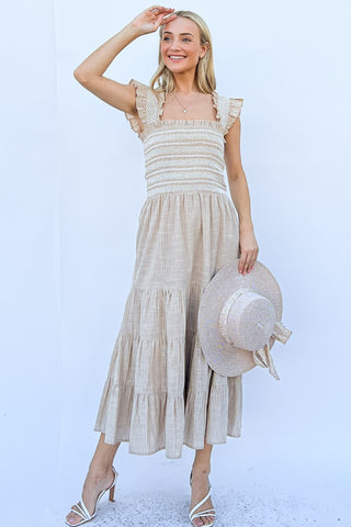 And The Why Linen Striped Ruffle Dress Trendsi