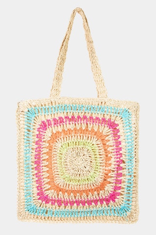 Fame Rainbow Crochet Knit Tote Bag Trendsi