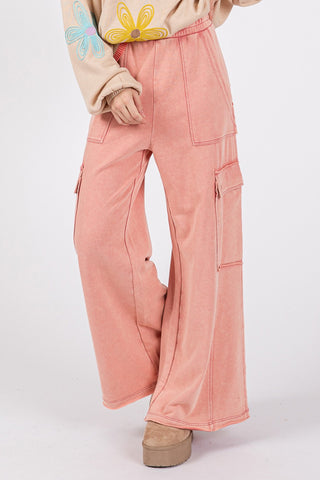 SAGE + FIG Knit Terry Mineral Wash Wide Leg Pants Trendsi