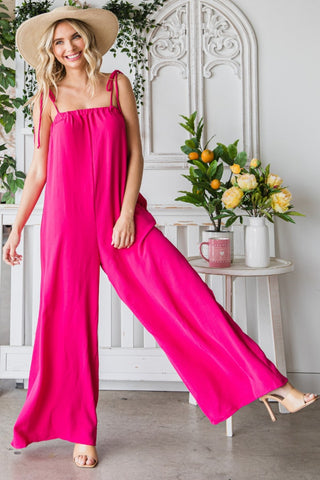 Veveret Pocketed Spaghetti Strap Wide Leg Jumpsuit Trendsi