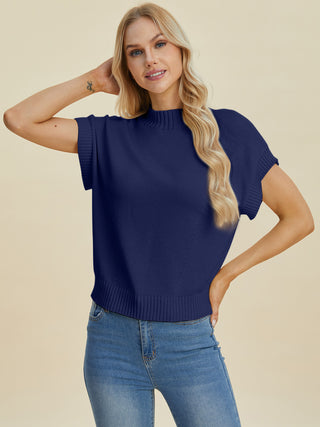 Double Take Full Size Mock Neck Short Sleeve Sweater Trendsi