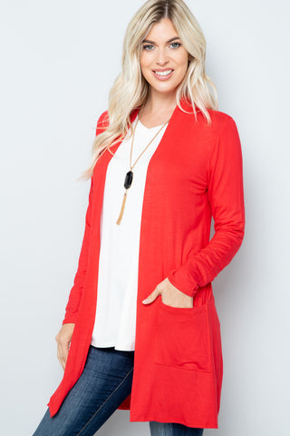 Celeste Full Size Open Front Cardigan with Pockets Trendsi